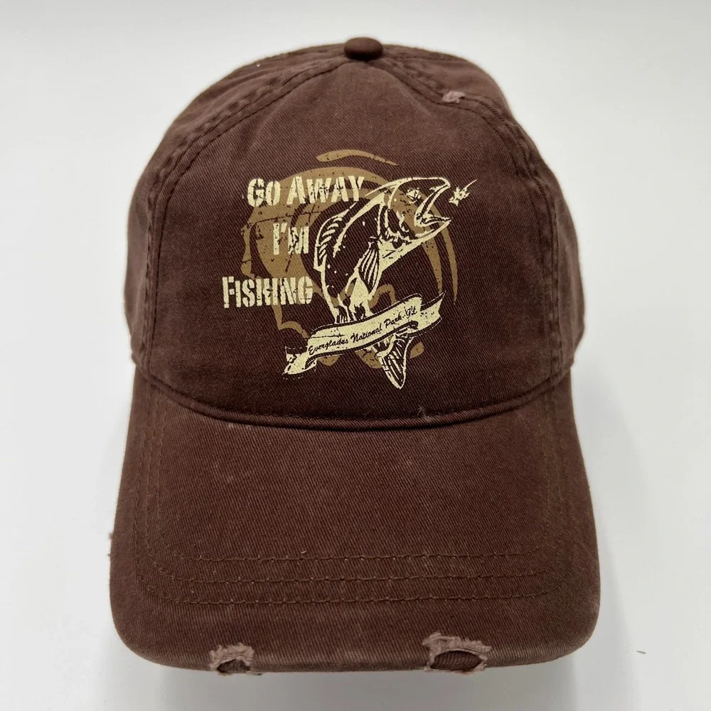 Go Away I'm Fishing Everglades National Park Brown Distressed Snapback Hat‎ Cap